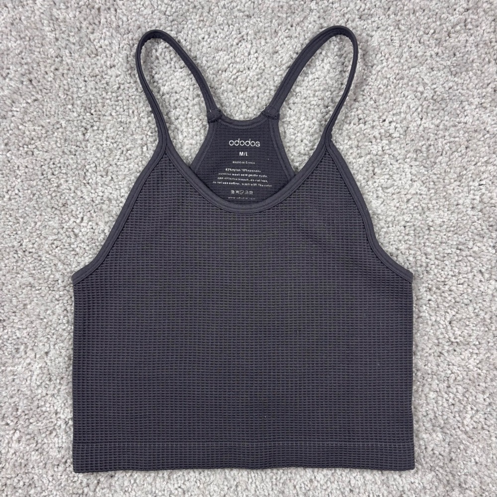 Ododos Womens Gray Waffle Knit‎ Seamless Racerback Cropped Tank Top Size M/L